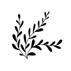 Illustration of a flower, silhouette of a twig with flowers and leaves. Vector illustration. Floral print.