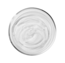 Petri dish with liquid isolated on white, top view