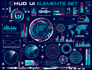 Futuristic graphic user interface HUD UI vector set