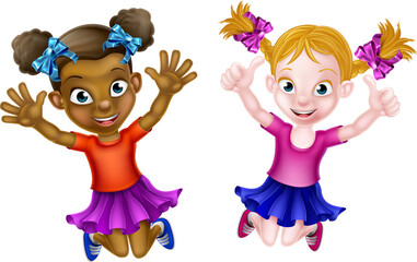 Obraz na płótnie Canvas Happy Cartoon Little Girls