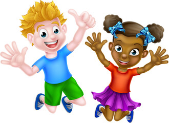 Happy Cartoon Kids Jumping