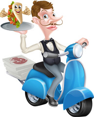 Waiter on Scooter Moped Delivering Wrap Kebab