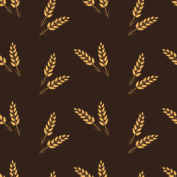 Ears of ripe wheat, background seamless pattern. Vector illustration of cereal grass wallpaper.
