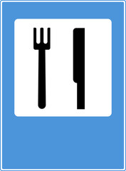 Road signs of the service. Food point. Fork, knife.