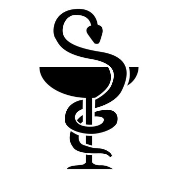 S&iacute;mbolo caduceo farmacia con silueta de culebra y copa aislado