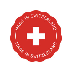 Made in Switzerland colorful vector badge. Label sticker with Swiss flag.