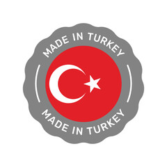 Made in Turkey colorful vector badge. Label sticker with Turkish flag.