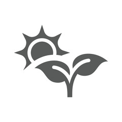 Young plant and sun vector icon. Sprout or seedling with leaves, crop filled symbol.