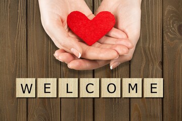 Heart and wooden blocks with 