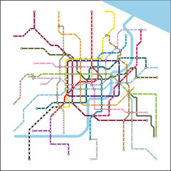 Layered editable vector illustration of the subway diagram of Shanghai City,China.
