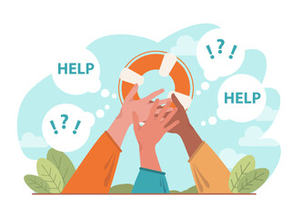 Support concept. Character help each other in solving problems.