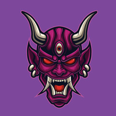 Vector Illustration of Purple Devil Mask in Vintage Style
