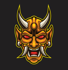 Vector Illustration of Yellow Devil Mask in Vintage Style