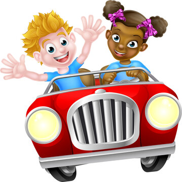 recommend clip art: Cartoon Characters Driving Car