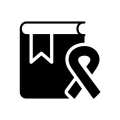 Book with Ribbon Cancer Silhouette Icon. Awareness Symbol of Disease Cancer, Aids, Hiv Black Pictogram. Cancer Research Icon. Isolated Vector Illustration