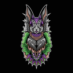 Rabbit with colored flower and leaf illustration