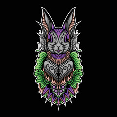 Fototapeta premium Rabbit with colored flower and leaf illustration