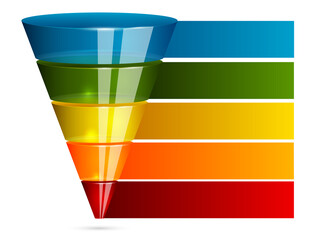 Sales funnel for marketing infographic. Glossy transparent glass vector element. PNG isolated on transparent background - 530276538