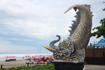 Beach view. Sea monster on the beach of Bali, Indonesia, December 28, 2019.