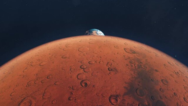 Planet Earth Rising from Behind Mars, the Red Planet