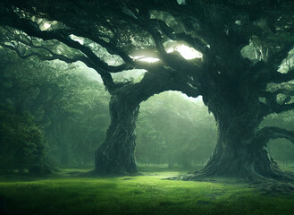 Fototapeta premium huge ancient branchend tree, digital art, fantasy background