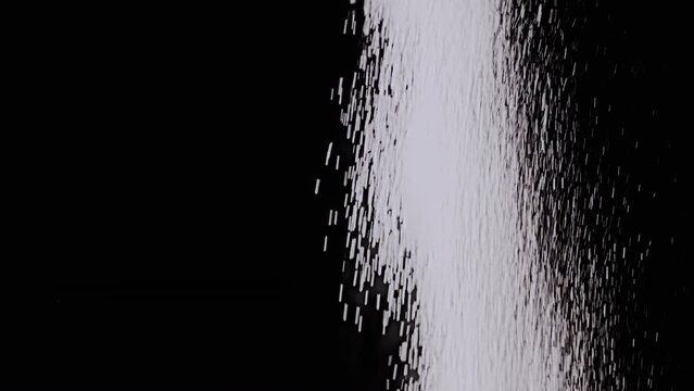 Stream Falling Particles, Sparks, Dust, Debris, Powder on Black Background. Waterfall sparks, particles of white powder, flakes rotate, swirl in cloud fog. Empty space. Stardust, salute. Cosmos. Star.