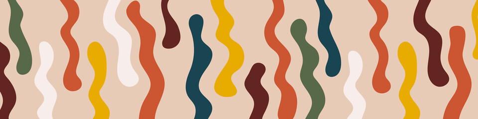Abstract organic wavy shapes background. Hand drawn autumn colors horizontal banner. For newsletter, web header, social media post, promotional banner and advertising. Vector illustration, flat design