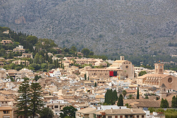 Picturesque stone village of Pollensa. Calvary church. Mallorca, Balearic islands