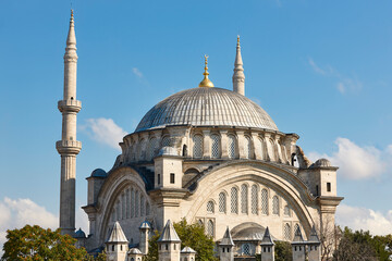 Fototapeta na wymiar Nuruosmaniye mosque in Istanbul city center. Muslim worship temple. Turkey