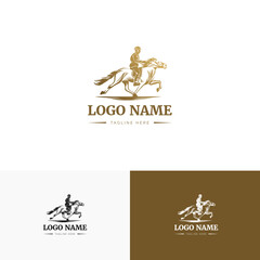 Horse Rider Logo Running with Beauty Horse Masculine Style Gold Color for your Brand Company