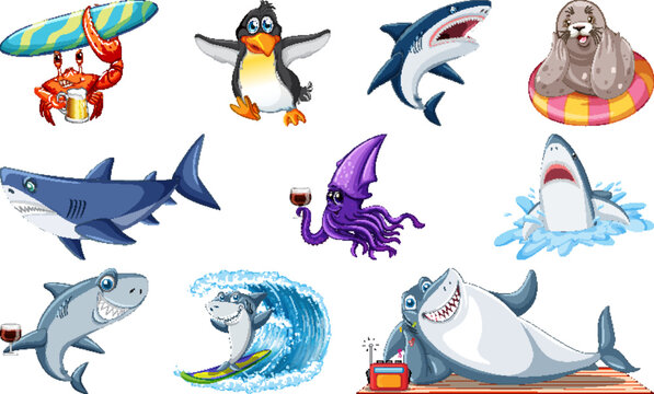 Set of sea animal cartoon character