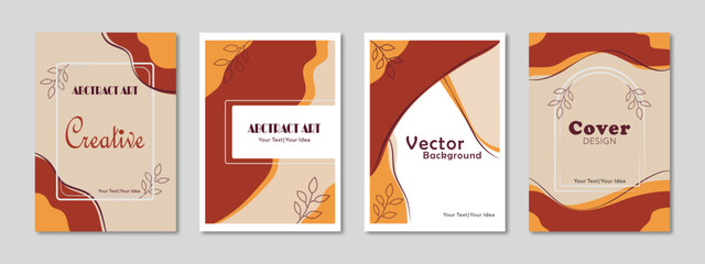 Vector illustration of a colorful cover minimal design. Autumn mood design for brochure, flyer, wallpaper, banner, magazine, booklet, notebook. Set of modern poster with simple shapes and lines. 