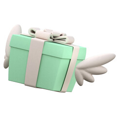 Present box with wings illustration in 3D design