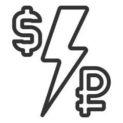 Confrontation of the dollar and the ruble, lightning - icon, illustration on white background, outline style