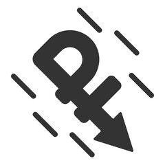 The ruble is going down - icon, illustration on white background, glyph style