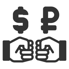 Collision of fists with dollar and ruble - icon, illustration on white background, glyph style