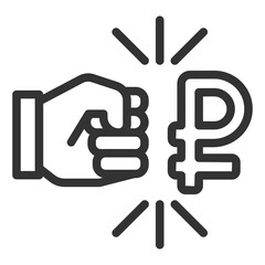 The fist beats the ruble - icon, illustration on white background, outline style