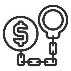 Handcuff fastened to the dollar - icon, illustration on white background, outline style