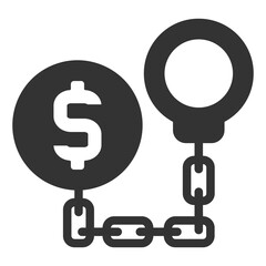 Handcuff fastened to the dollar - icon, illustration on white background, glyph style