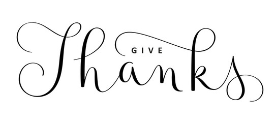 GIVE THANKS black vector brush calligraphy banner with swashes