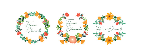 Spring frame flower. Set of frame circle flower. Wedding or invitation flower concept