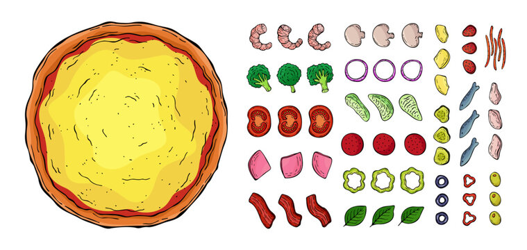 Set of ingredients for pizza isolated on white background