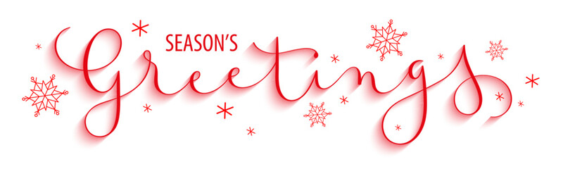 SEASON'S GREETING red vector brush calligraphy banner with snowflakes © HowLettery Studio