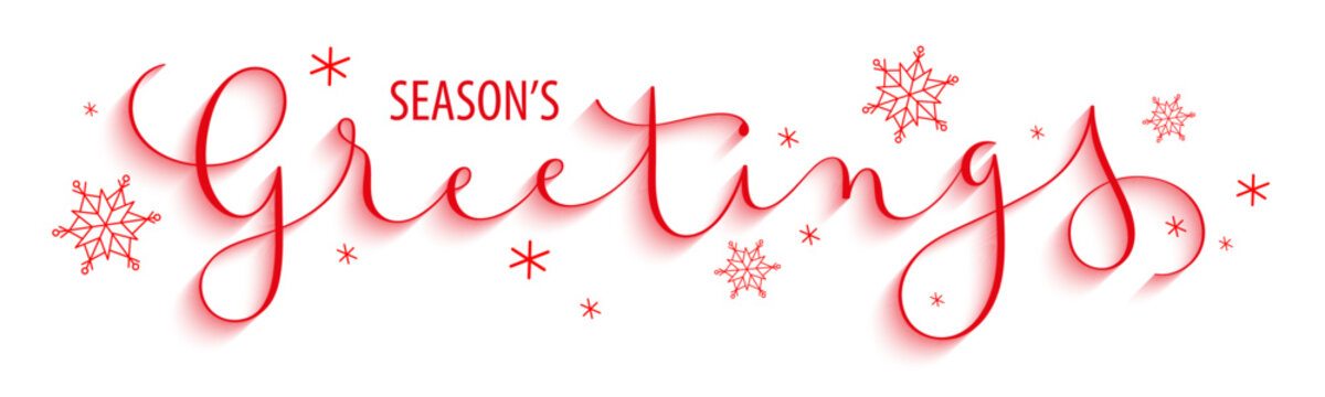 SEASON'S GREETING red vector brush calligraphy banner with snowflakes