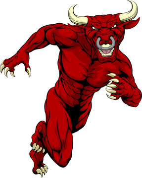 Sprinting red bull mascot