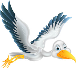 Fototapeta premium Cartoon stork bird flying