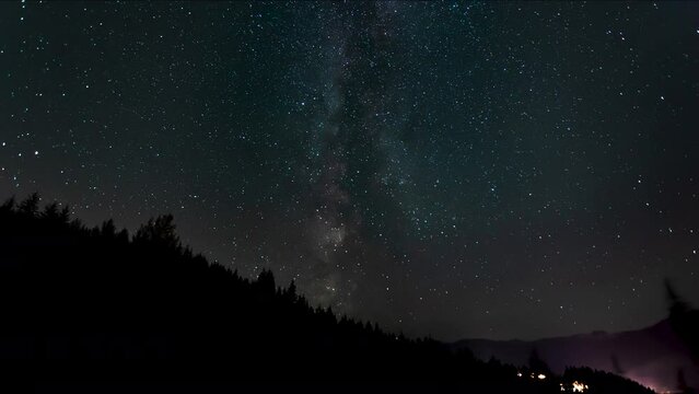 Night sky star, time lapse, moving sky, Milky Way, shooting stars, light trail, Whistler, BC. 4K 4096x2304 PRORES 422 24FPS.