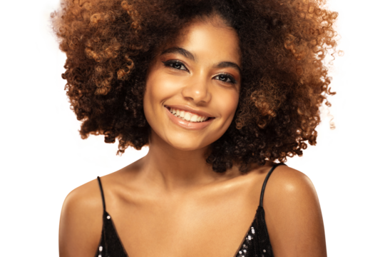 Portrait of happy smiling beautiful african girl with afro hair