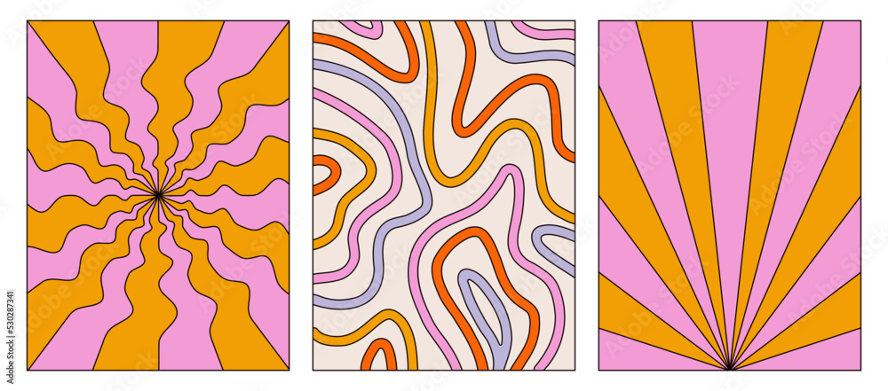 Wall mural set of retro backgrounds and posters. abstract colorful backgrounds with outline. the style of the 7