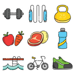 illustration vector graphic of Sport and Fitness Icon Set, perfect for web design, application, software, printing use, books, logos, icons, etc.